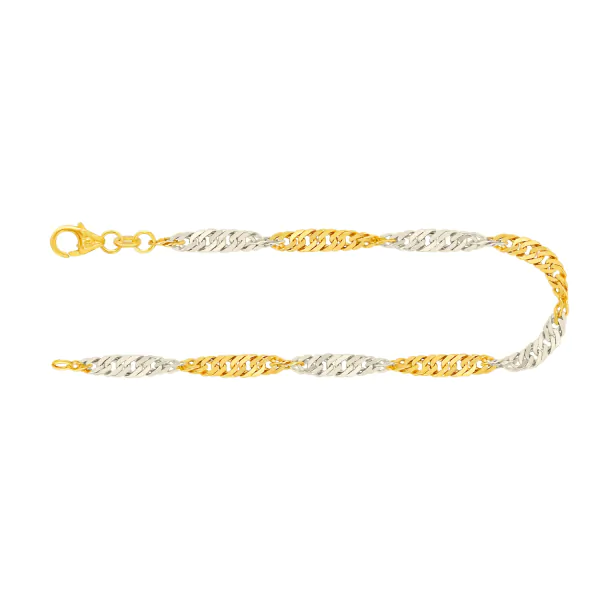 Armband als Singapurkette in Bicolor Gelbgold / Weißgold 585 / 14K, 20 cm lang, 2.4 mm breit, Gewicht ca. 2.1 g.