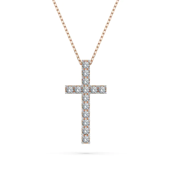 0,2 Karat Diamant Anhänger Kreuz Rotgold 585 (14K) mit Goldkette für Damen