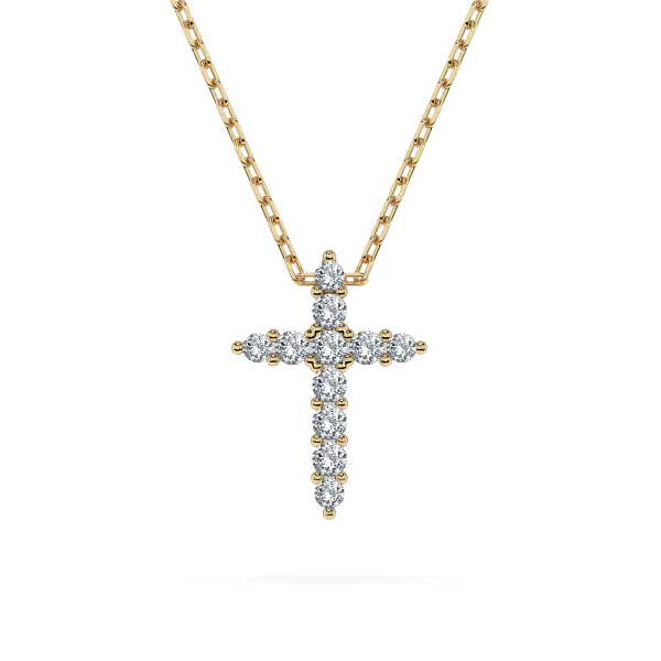 0,09 Karat Diamant Anhänger Kreuz Gelbgold 585 (14K) mit Goldkette für Damen