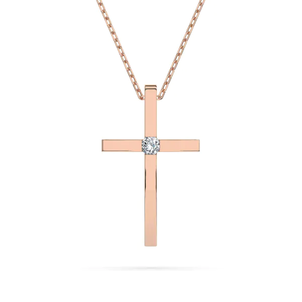 0,03 Karat Diamant Anhänger Kreuz Rotgold 585 (14K) mit Goldkette 45 für Damen