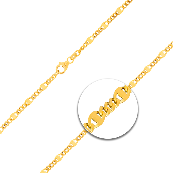 Goldkette als Panzerstegkette in Gelbgold 585 / 14K, 70 cm lang, 3,1 mm breit, Gewicht ca. 7.8 g.