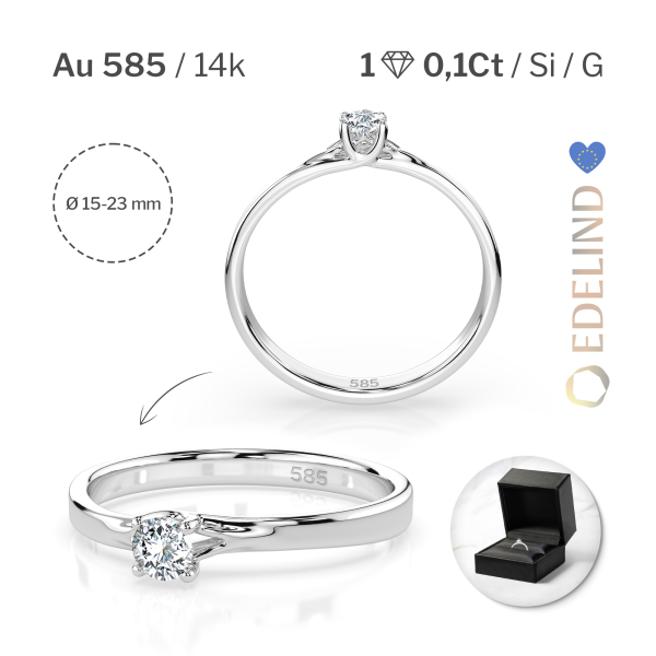 0,1 Karat Diamant Verlobungsring, Weißgold 585 / 14K, Weite 66 mm, Gewicht ca. 1.3 g.