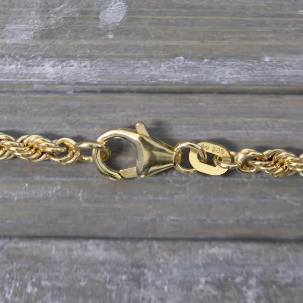 Goldkette als Kordelkette hohl in Gelbgold 585 / 14K, 65 cm lang, 3,3 mm breit, Gewicht ca. 10.7 g.