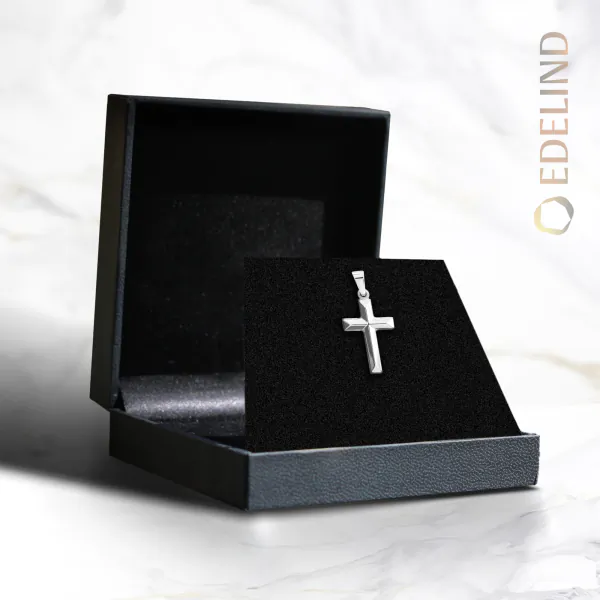 Anhänger Kreuz glanz, Weißgold 585 / 14K, Höhe 25.0 mm, Breite 12.1 mm, Gewicht ca. 0.74 g