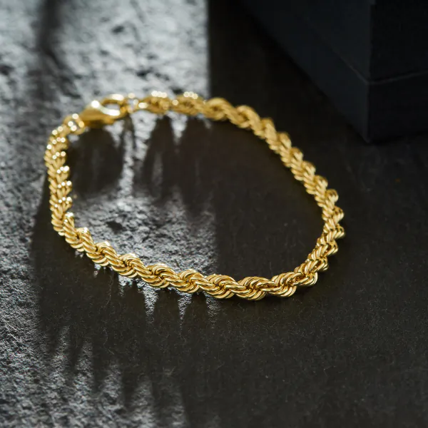 Armband als Kordelkette hohl in Gelbgold 585 / 14K, 19 cm lang, 4,4 mm breit, Gewicht ca. 5.6 g.