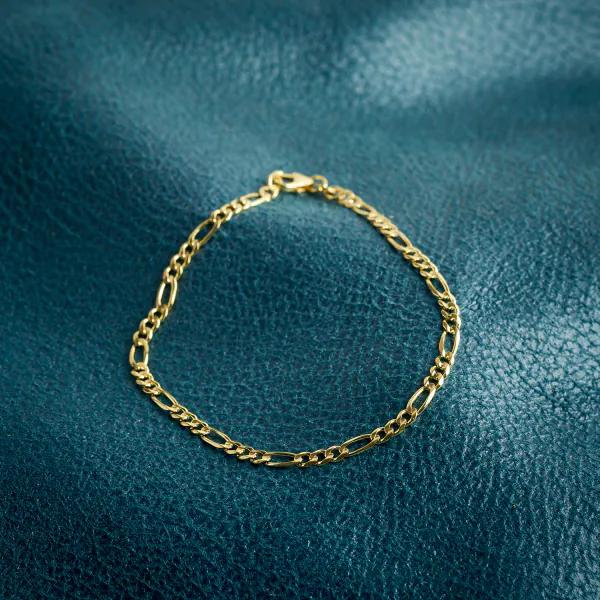 Armband als Figarokette in Gelbgold 333 / 8K, 19 cm lang, 3,1 mm breit, Gewicht ca. 2.4 g.