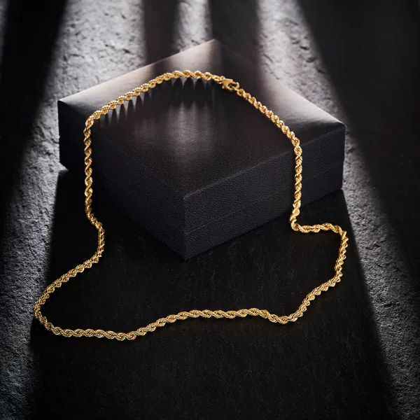 Goldkette als Kordelkette hohl in Gelbgold 333 / 8K, 50 cm lang, 3,3 mm breit, Gewicht ca. 6.8 g.