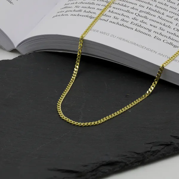 Goldkette als Panzerkette flach in Gelbgold 333 / 8K, 85 cm lang, 2,7 mm breit, Gewicht ca. 13.7 g.