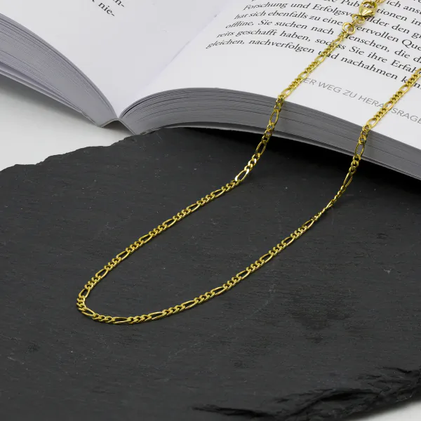 Goldkette als Figarokette diamantiert in Gelbgold 375 / 9K, 85 cm lang, 2,2 mm breit, Gewicht ca. 7.8 g.