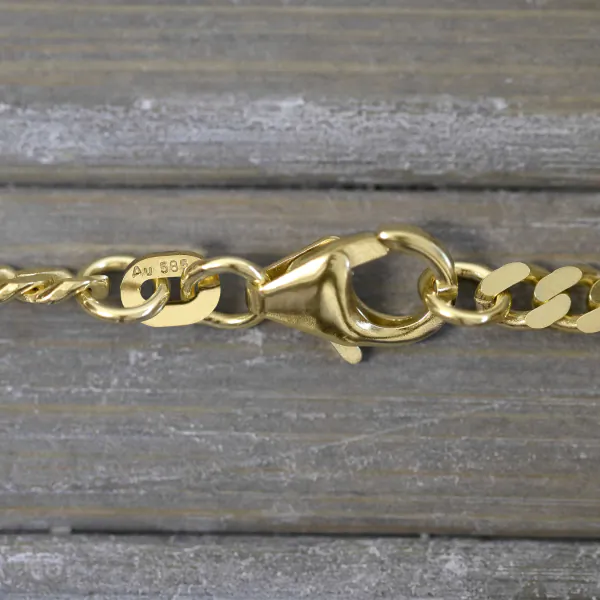 Armband als Panzerkette flach in Gelbgold 585 / 14K, 18,5 cm lang, 3,4 mm breit, Gewicht ca. 5.8 g.