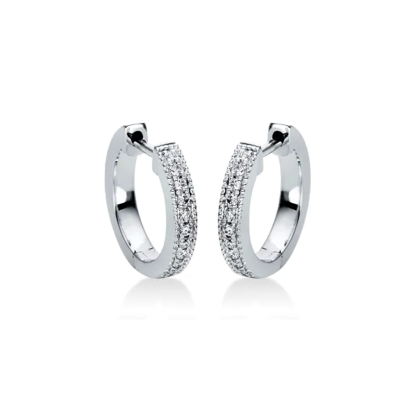 0,15 Karat Diamant Creolen, Weißgold 750 / 18 Karat, Außendurchmesser 11 mm, Breite 1.7 mm, Gewicht ca. 3.1 g.