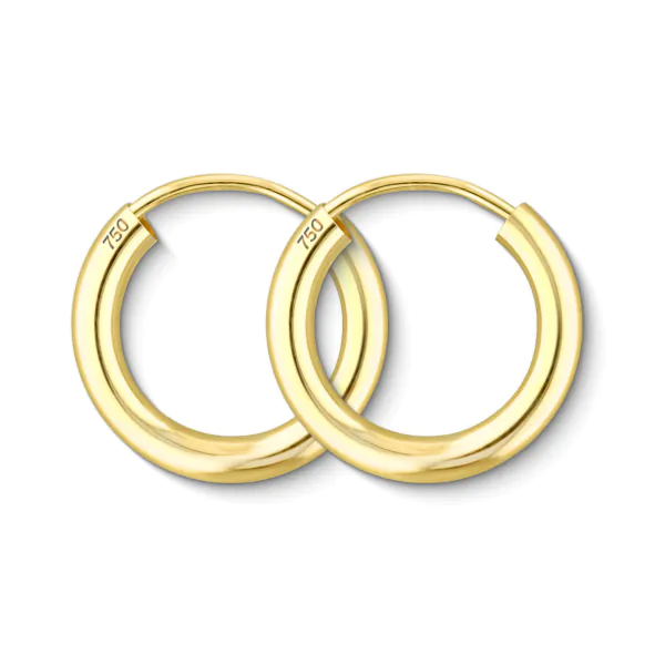 Ohrringe, Creolen, Gelbgold 750 / 18K, Außendurchmesser 15 mm, Breite 2.5 mm, Gewicht ca. 1 g