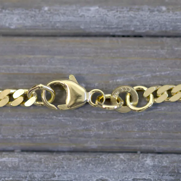 Goldkette als Panzerkette flach in Gelbgold 333 / 8K, 85 cm lang, 2,7 mm breit, Gewicht ca. 13.7 g.