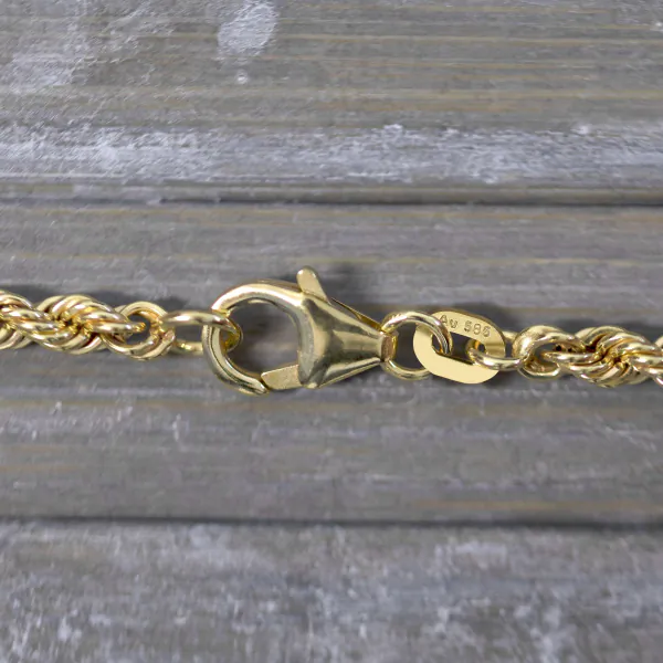 Armband als Kordelkette hohl in Gelbgold 585 / 14K, 25 cm lang, 3,3 mm breit, Gewicht ca. 4.5 g.