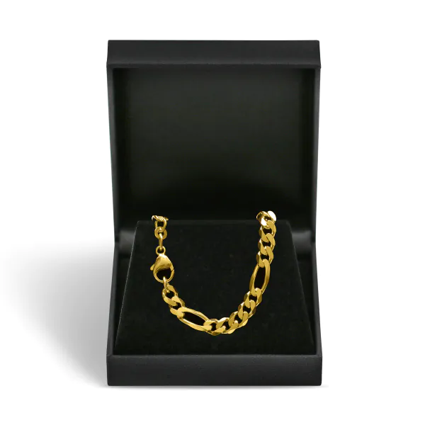 Goldkette als Figarokette diamantiert in Gelbgold 585 / 14K, 55 cm lang, 5,3 mm breit, Gewicht ca. 36.9 g.