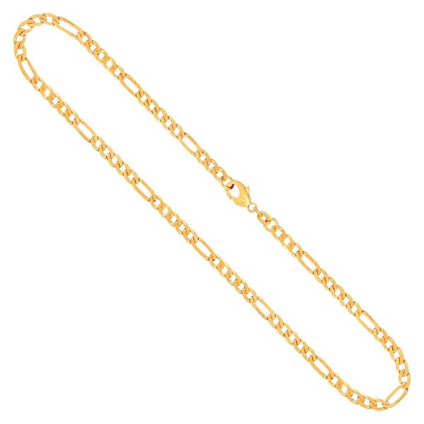 Goldkette als Figarokette diamantiert in Gelbgold 333 / 8K, 42 cm lang, 3,4 mm breit, Gewicht ca. 9 g.