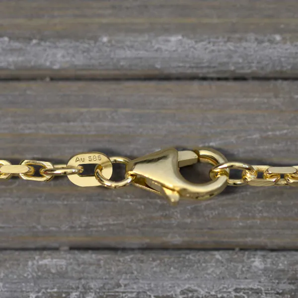 Goldkette als Ankerkette diamantiert in Gelbgold 585 / 14K, 85 cm lang, 2 mm breit, Gewicht ca. 17.7 g.