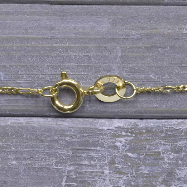 Goldkette als Figarokette diamantiert in Gelbgold 333 / 8K, 45 cm lang, 1,1 mm breit, Gewicht ca. 1.2 g.