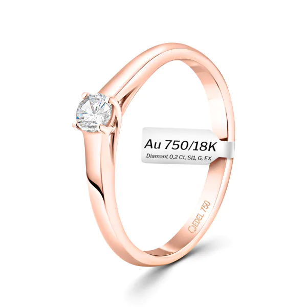 0,20 Karat Diamant Verlobungsring, Rotgold 750 / 18K, Weite 56 mm, Gewicht ca. 2.39 g.