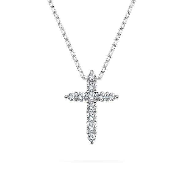0,09 Karat Diamant Anhänger Kreuz Weißgold 585 (14K) mit Goldkette für Damen