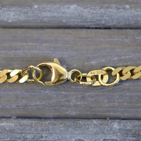 Goldkette als Panzerkette flach in Gelbgold 585 / 14K, 100 cm lang, 2,7 mm breit, Gewicht ca. 19.3 g.