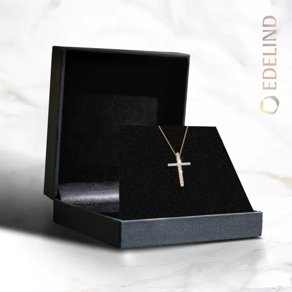 0,14 Karat Diamant Anhänger Kreuz Gelbgold 585 (14K) mit Goldkette für Damen