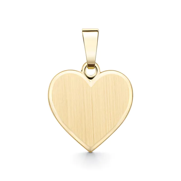 Anhänger Gravurplatte herzform bandmatt , Gelbgold 585 / 14K, Höhe 12 mm, Gewicht ca. 1,37 g