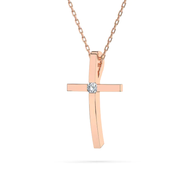 0,03 Karat Diamant Anhänger Kreuz Rotgold 585 (14K) mit Goldkette 45 für Damen
