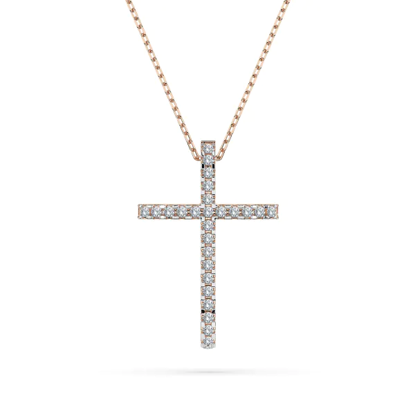 0,14 Karat Diamant Anhänger Kreuz Rotgold 585 (14K) mit Goldkette für Damen