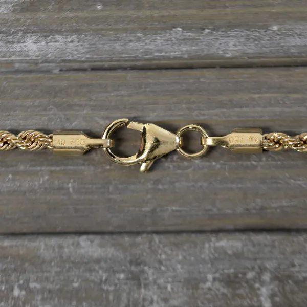 Armband als Kordelkette hohl Leichtversion in Gelbgold 750 / 18K, 18.5 cm lang, 2,1 mm breit, Gewicht ca. 1.6 g.