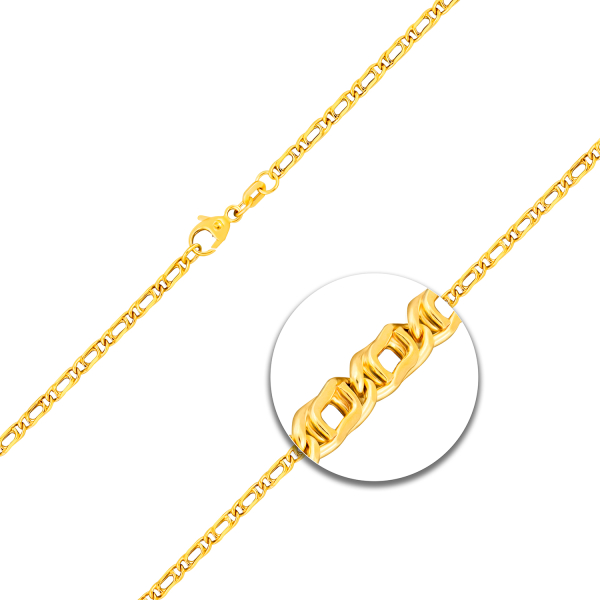 Armband als Tigeraugenkette hohl in Gelbgold 585 / 14K, 19 cm lang, 2,5 mm breit, Gewicht ca. 1.7 g.