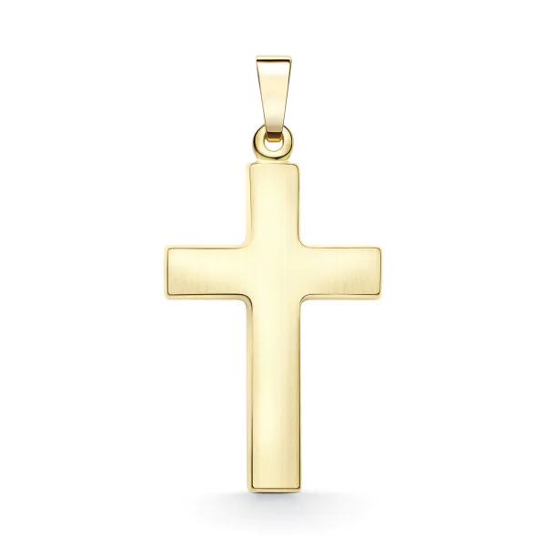 Anhänger Kreuz seidenmatt Gelbgold in 28.1 mm