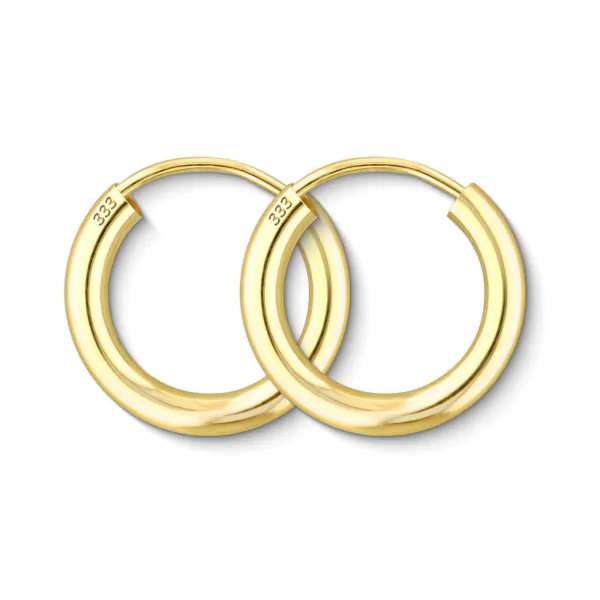 Ohrringe, Creolen, Gelbgold 333 / 8K, Außendurchmesser 15 mm, Breite 2.5 mm, Gewicht ca. 0.7 g