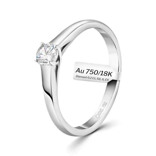 0,20 Karat Diamant Verlobungsring, Weißgold 750 / 18K, Weite 49 mm, Gewicht ca. 2.39 g.