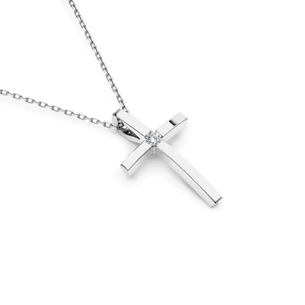 0,03 Karat Diamant Anhänger Kreuz Weißgold 585 (14K) mit Goldkette für Damen
