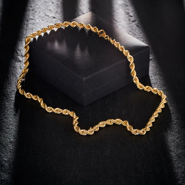 Goldkette als Kordelkette hohl in Gelbgold 585 / 14K, 50 cm lang, 5,4 mm breit, Gewicht ca. 21.6 g.