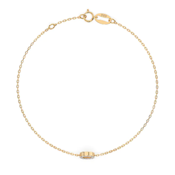 Goldarmband als Ankerkette mit 0,07 Karat Diamanten, Gelbgold 585 / 14 Karat, 20 cm lang, Gewicht ca. 0,8 g.