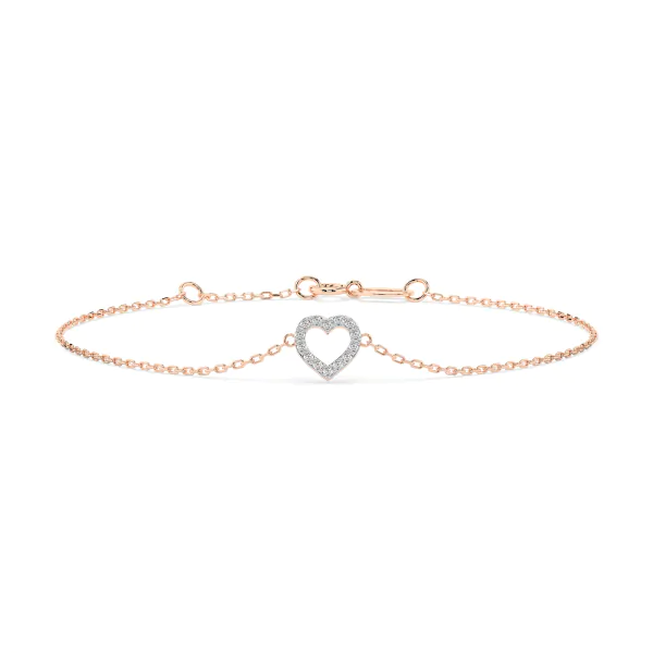 Herz Goldarmband als Ankerkette mit 0,07 Karat Diamanten, Rotgold 585 / 14 Karat, 20 cm lang, Gewicht ca. 0,8 g.