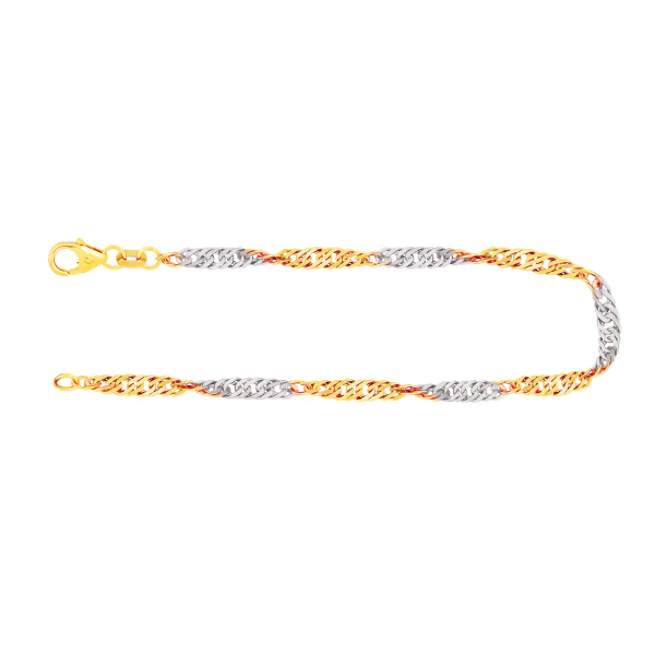Armband als Singapurkette Bicolor in Gelbgold / Weißgold 585 / 14K, 20 cm lang, 2,9 mm breit, Gewicht ca. 3.1 g.