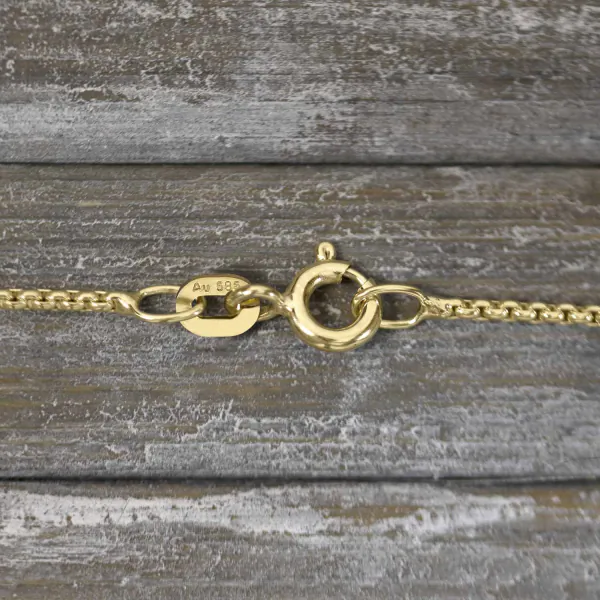 Goldkette als Venezianerkette rund geschlagen in Gelbgold 585 / 14K, 42 cm lang, 1,2 mm breit, Gewicht ca. 3.5 g.
