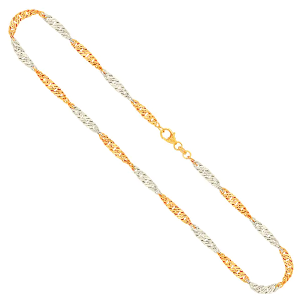 Goldkette als Singapurkette in Bicolor Gelbgold / Weißgold 585 / 14K, 42 cm lang, 2,4 mm breit, Gewicht ca. 4 g.