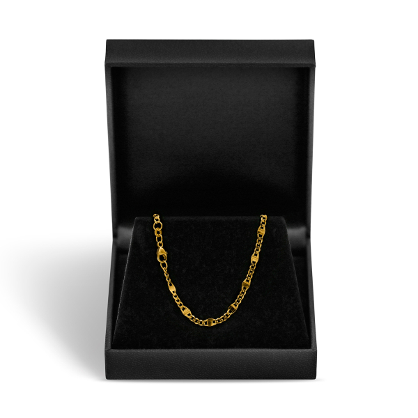 Goldkette als Panzerstegkette in Gelbgold 585 / 14K, 70 cm lang, 3,1 mm breit, Gewicht ca. 7.8 g.