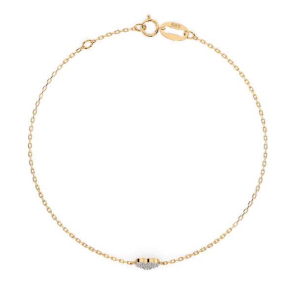 Goldarmband als Ankerkette mit 0,09 Karat Diamanten, Gelbgold 585 / 14 Karat, 19,5 cm lang, Gewicht ca. 0,9 g.