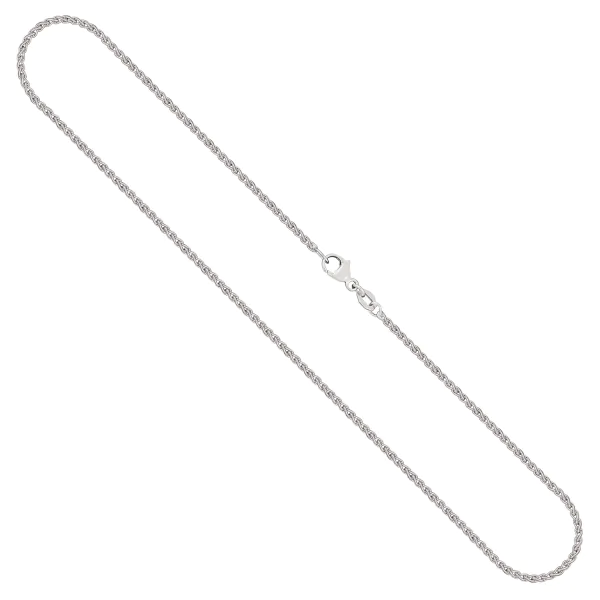 Goldkette als Zopfkette in Weißgold 750 / 18K, 36 cm lang, 1,7 mm breit, Gewicht ca. 5.1 g.