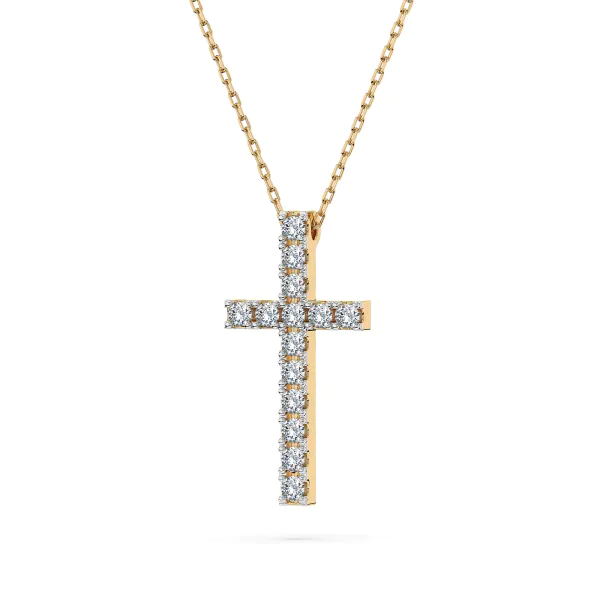 0,2 Karat Diamant Anhänger Kreuz Gelbgold 585 (14K) mit Goldkette für Damen