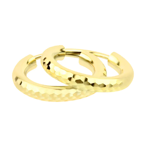 Ohrringe, Creolen, Gelbgold 585 / 14K, Außendurchmesser 15 mm, Breite 2.5 mm, Gewicht ca. 0.8 g