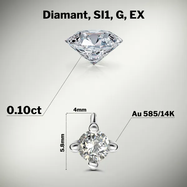 0,1 Karat Diamant Anhänger 4-er Krappe, Weißgold 585 / 14K, Höhe 5.8 mm, Breite 4 mm, Gewicht ca. 0.14 g
