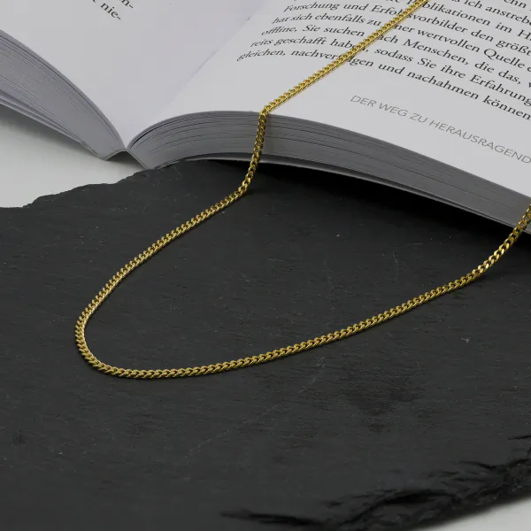 Goldkette als Panzerkette flach in Gelbgold 375 / 9K, 65 cm lang, 2,1 mm breit, Gewicht ca. 8.0 g.