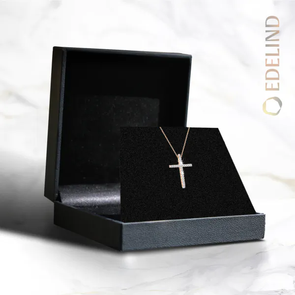 0,14 Karat Diamant Anhänger Kreuz Rotgold 585 (14K) mit Goldkette für Damen