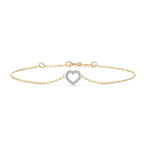 Herz Goldarmband als Ankerkette mit 0,07 Karat Diamanten, Gelbgold 585 / 14 Karat, 21 cm lang, Gewicht ca. 0,8 g.